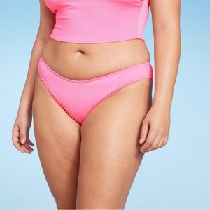 NWT Women’s Juniors Ribbed scoop Front High Leg Cheeky Pink Bikini Bottom  Small